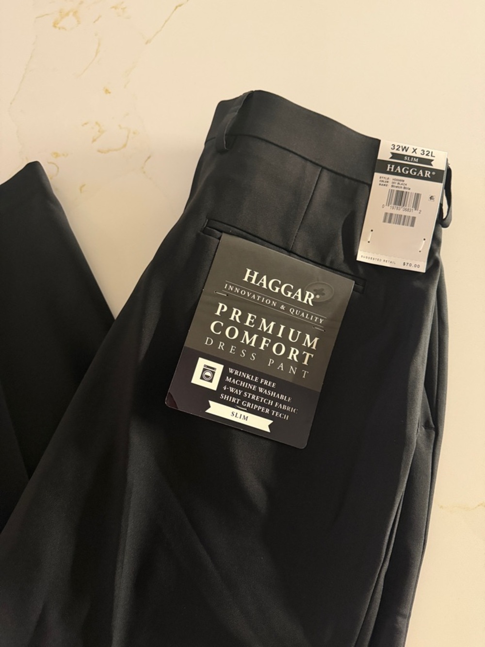 NWT Haggar Black Premium Comfort Dress Pants - Slim Fit, 32x32